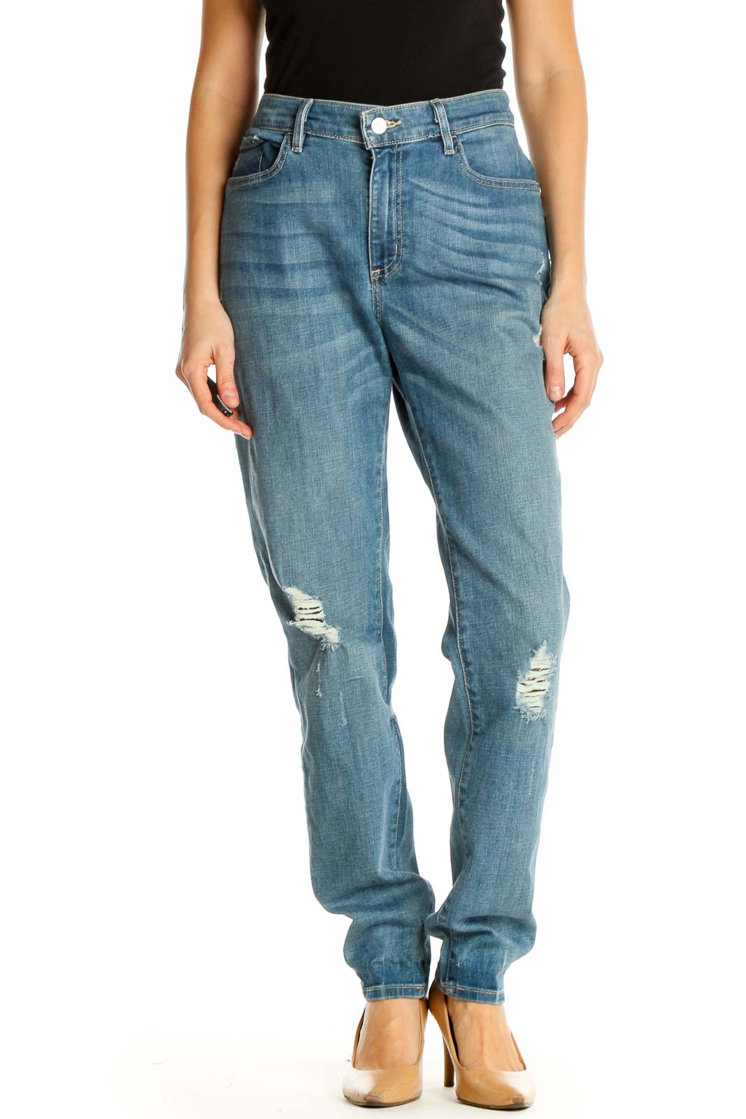 Blue Straight Leg Jeans Front