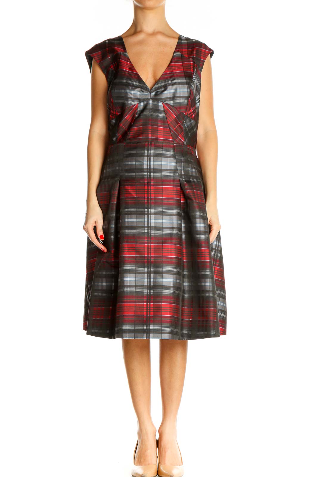 Black Checkered Fit & Flare Dress Front