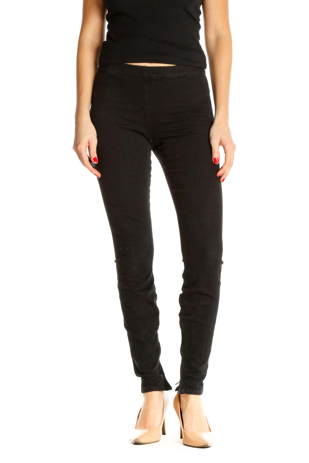 Black Solid All Day Wear Leggings Front