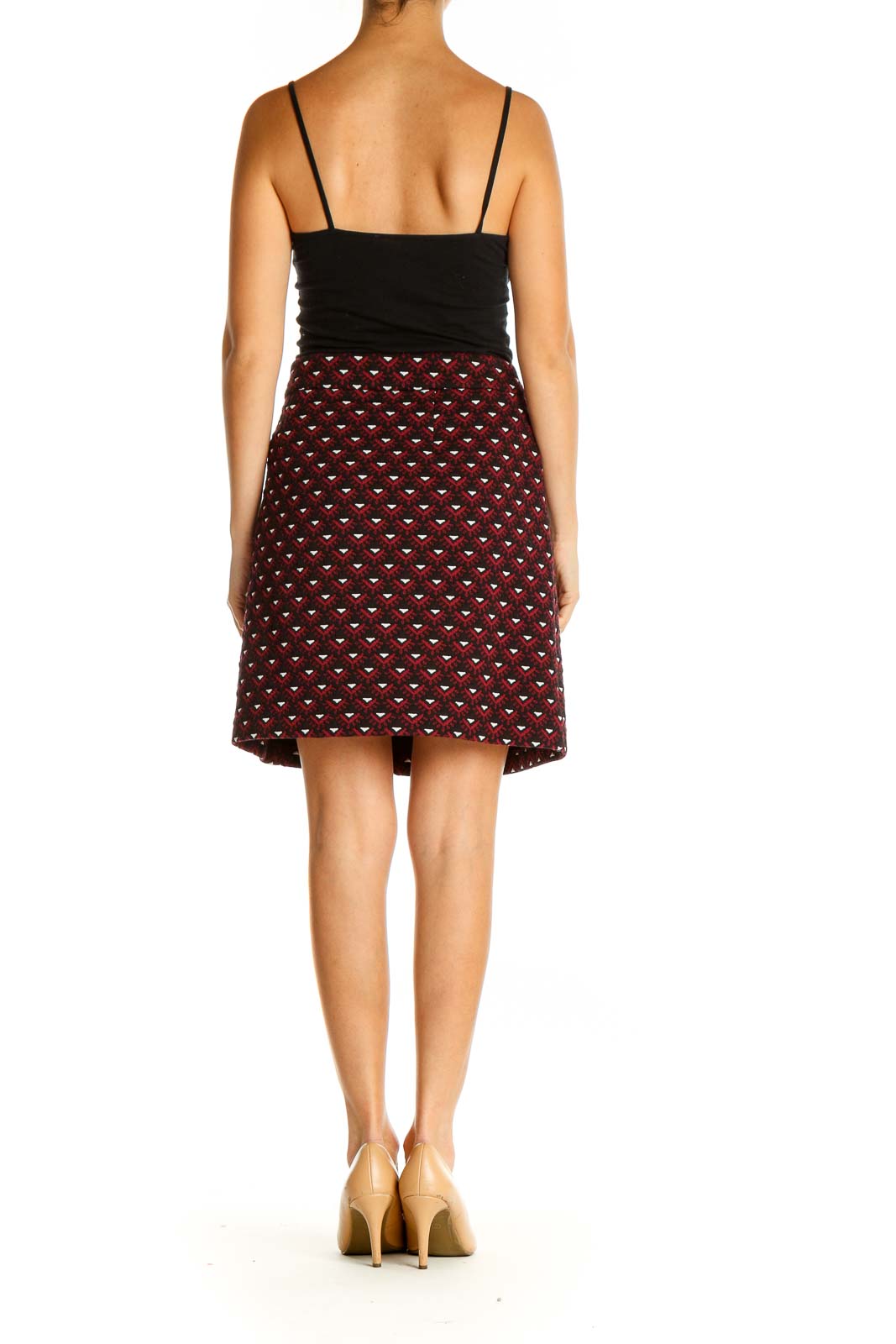 LOFT Red Printed Chic A Line Skirt Polyester Cotton Spandex