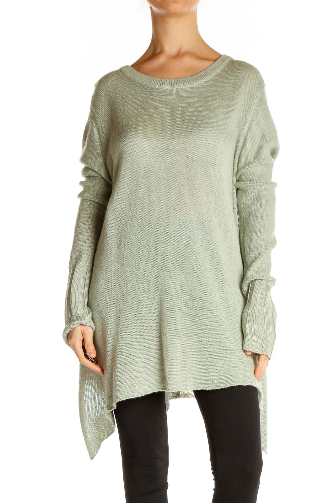 Green Solid All Day Wear Sweater Front