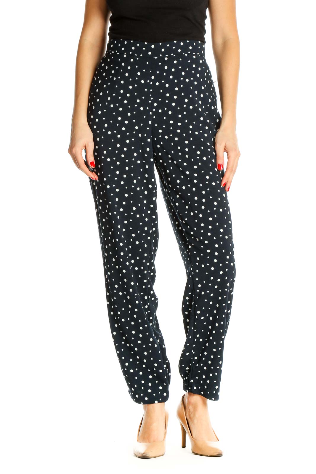 Blue Printed Retro Trousers Front