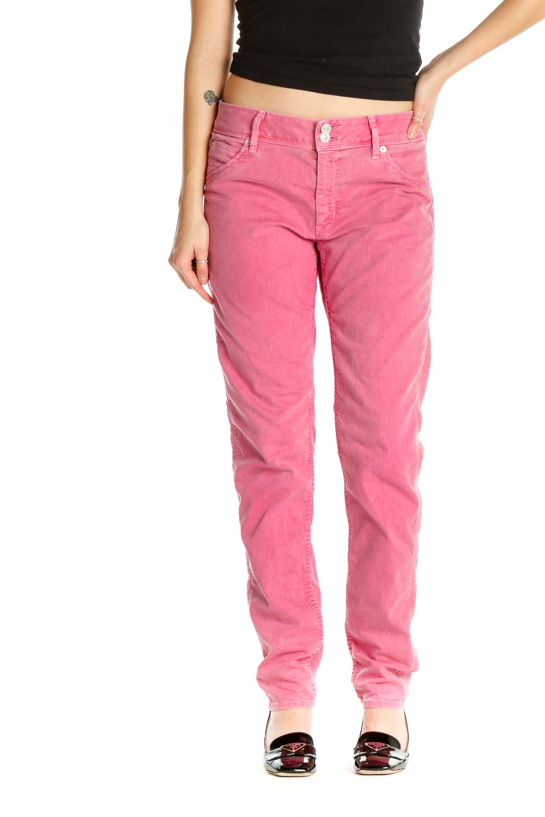 Pink Solid Casual Trousers Front