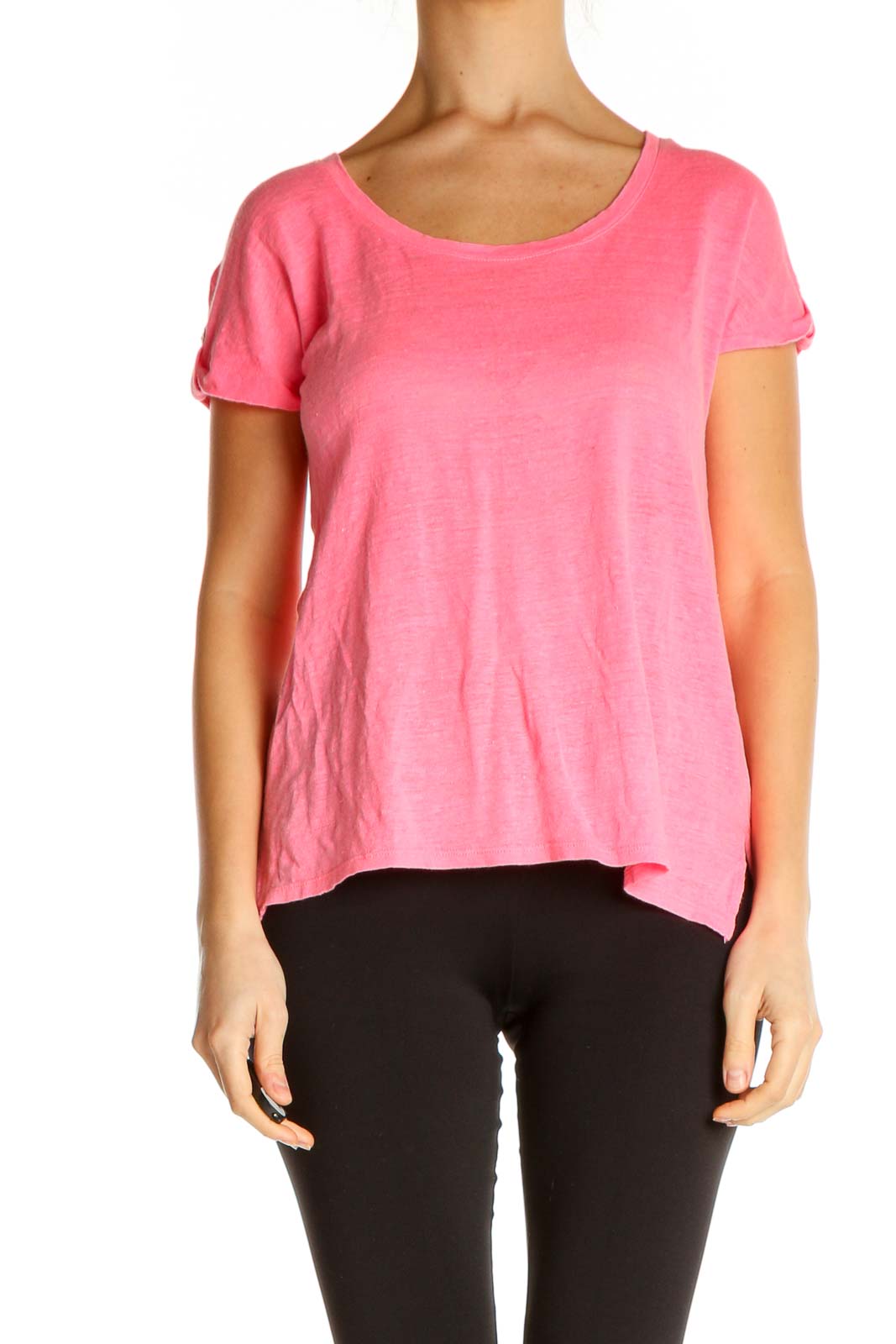Pink Solid Casual T-Shirt Front