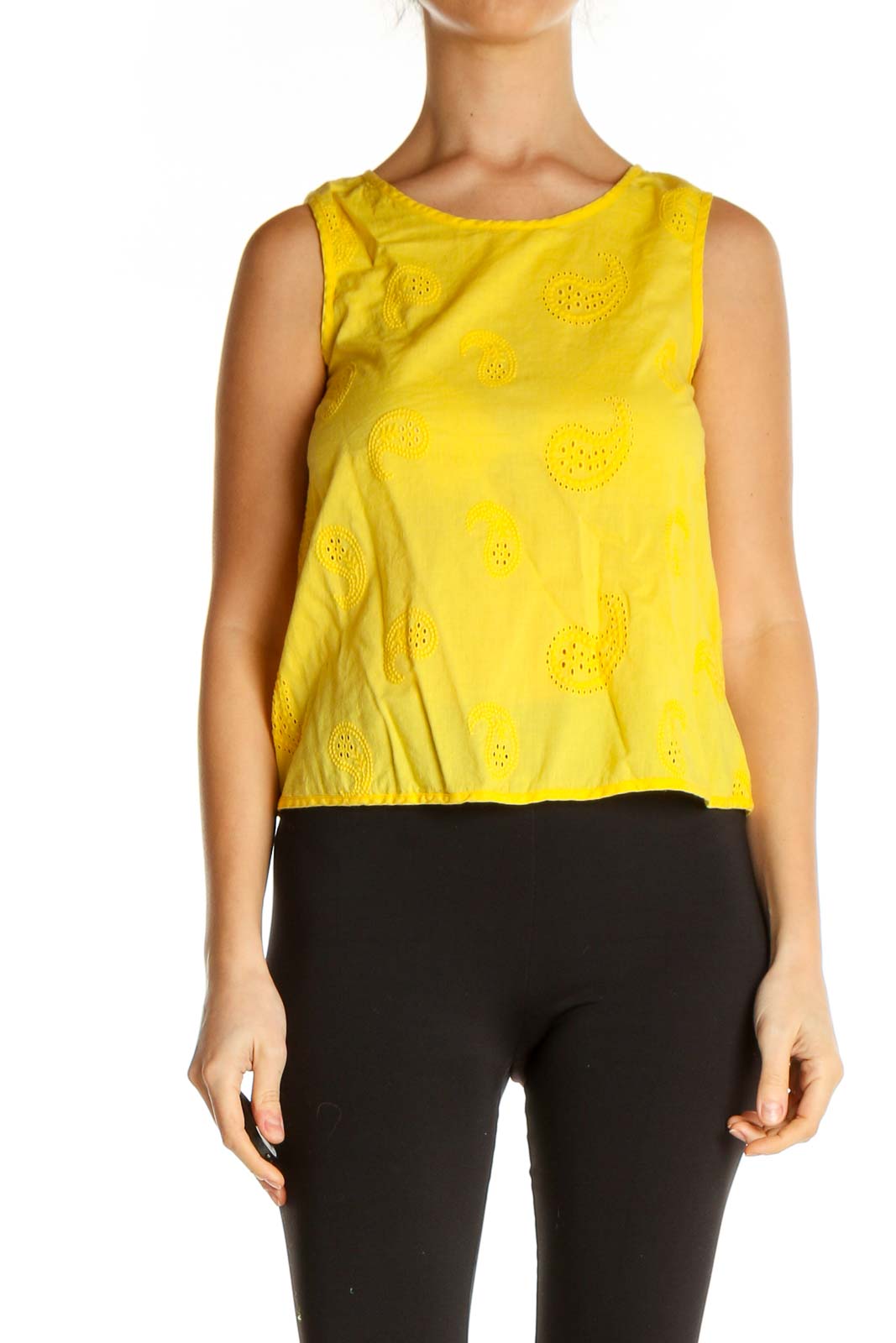 Yellow Solid Casual Tank Top Front