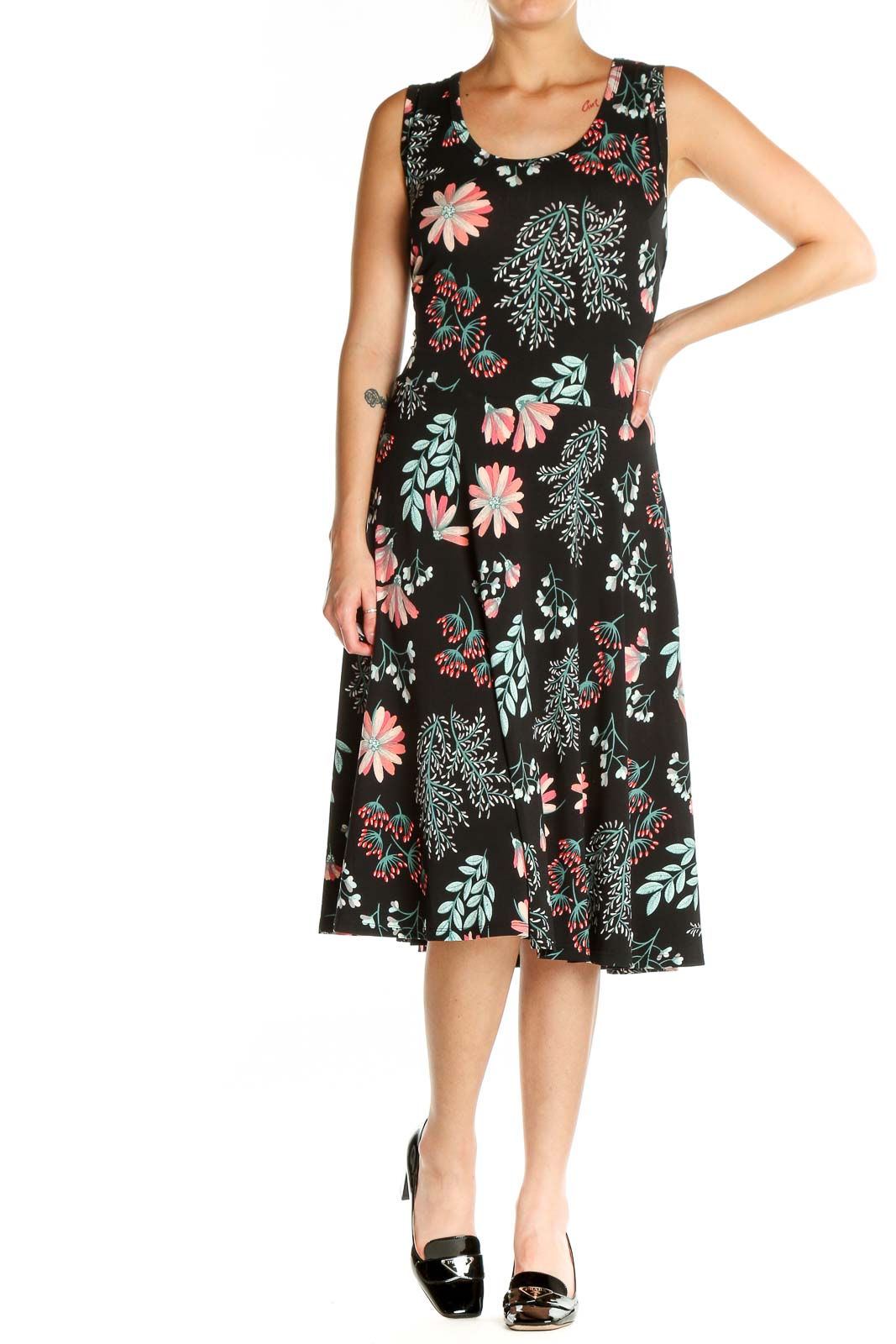 Black Bohemian Fit & Flare Dress Front