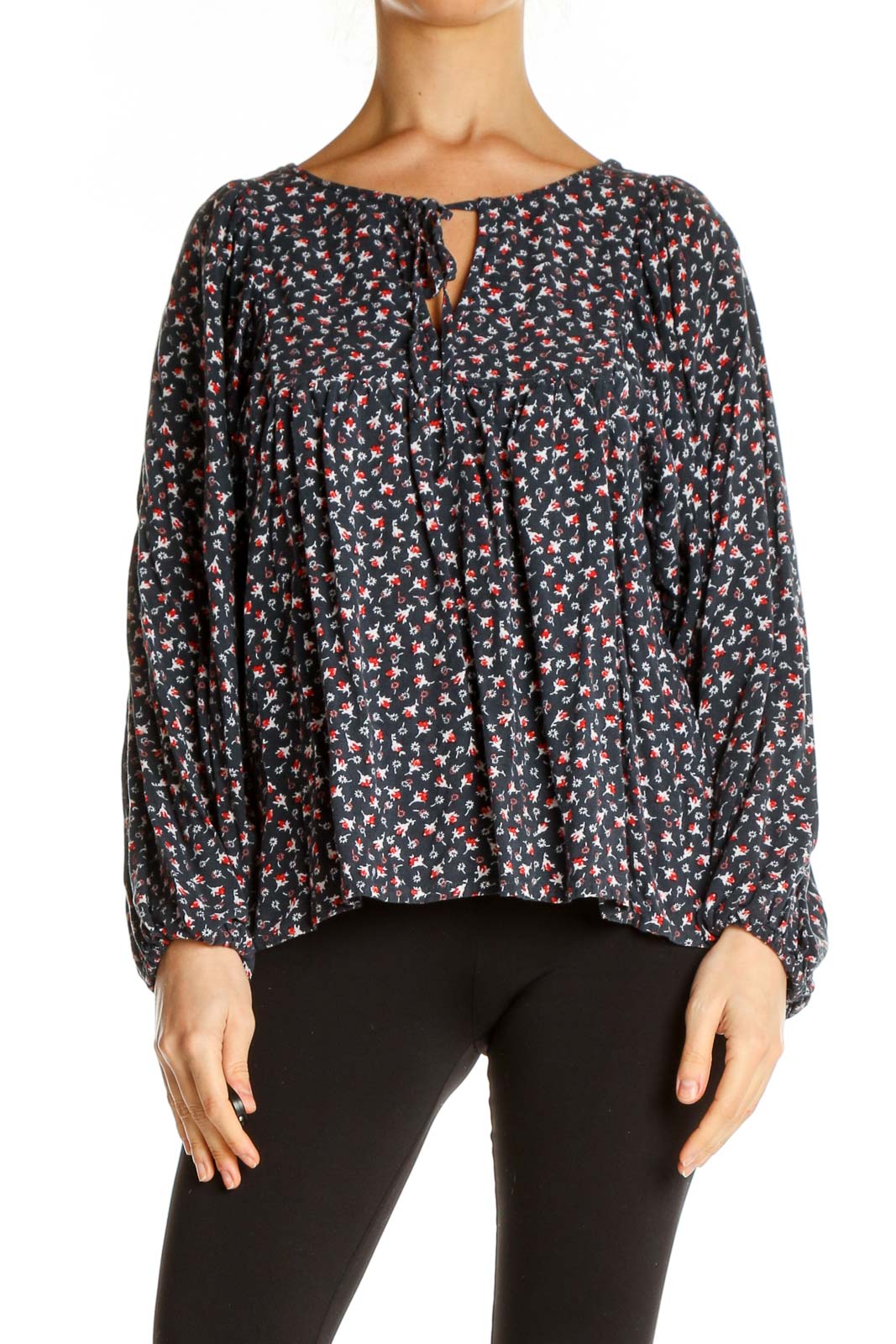 Blue Floral Print All Day Wear Blouse Front