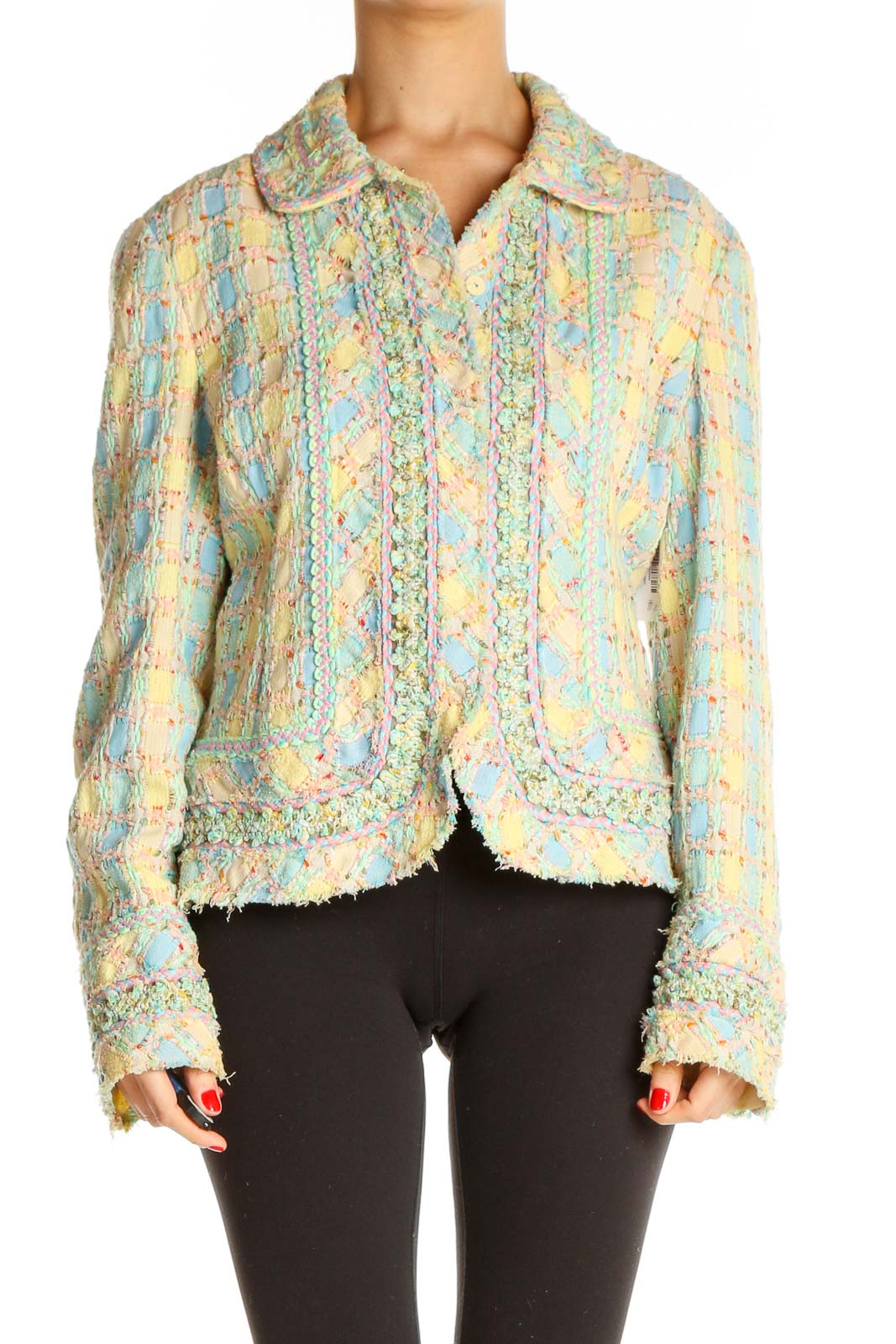 Multicolor Pastel Tweed Blazer Front