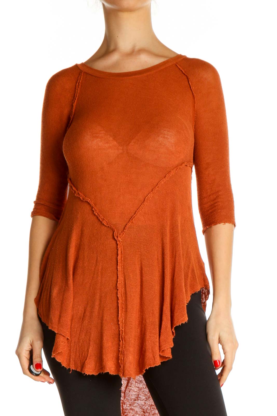 Orange Solid All Day Wear Blouse Front