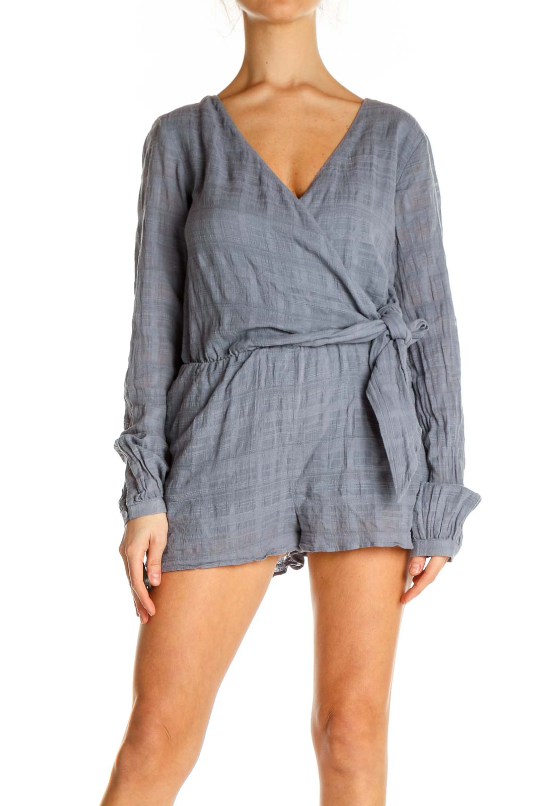 Gray Solid Romper Front