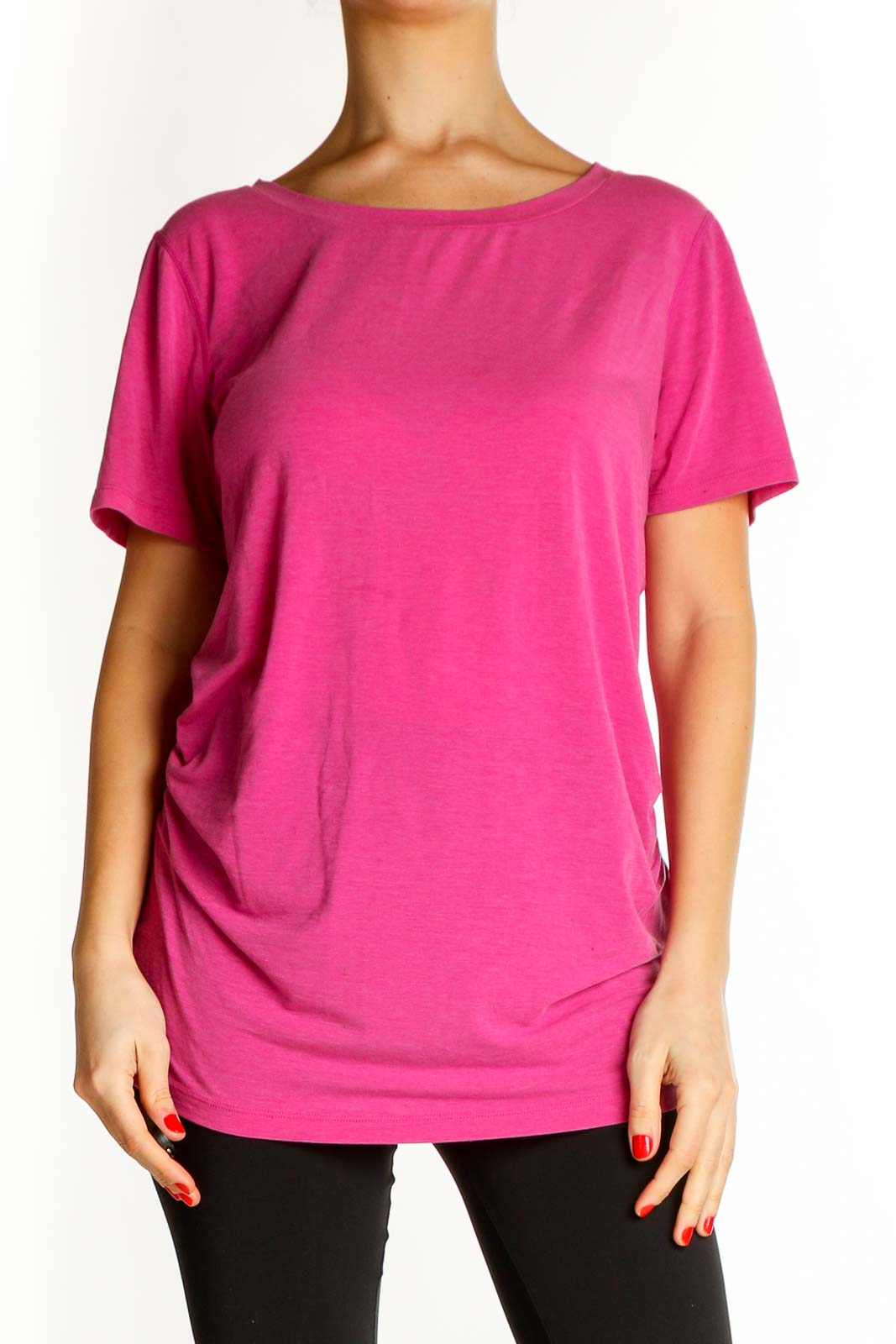Pink Solid All Day Wear T-Shirt Front
