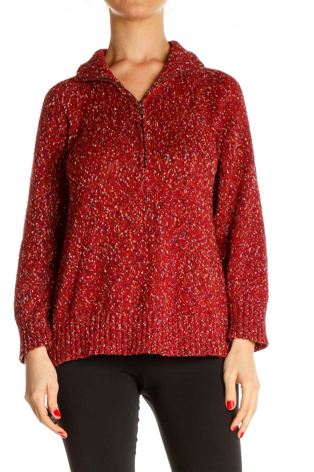 Red Textured All Day Wear Sweater Front