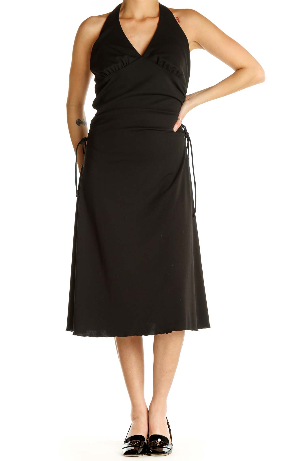Black Solid Classic A-Line Dress Front
