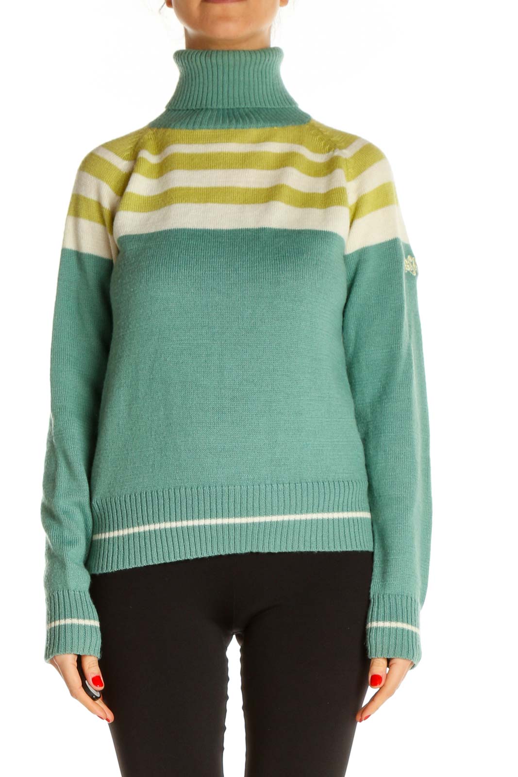 Green Striped All Day Wear Sweater Front