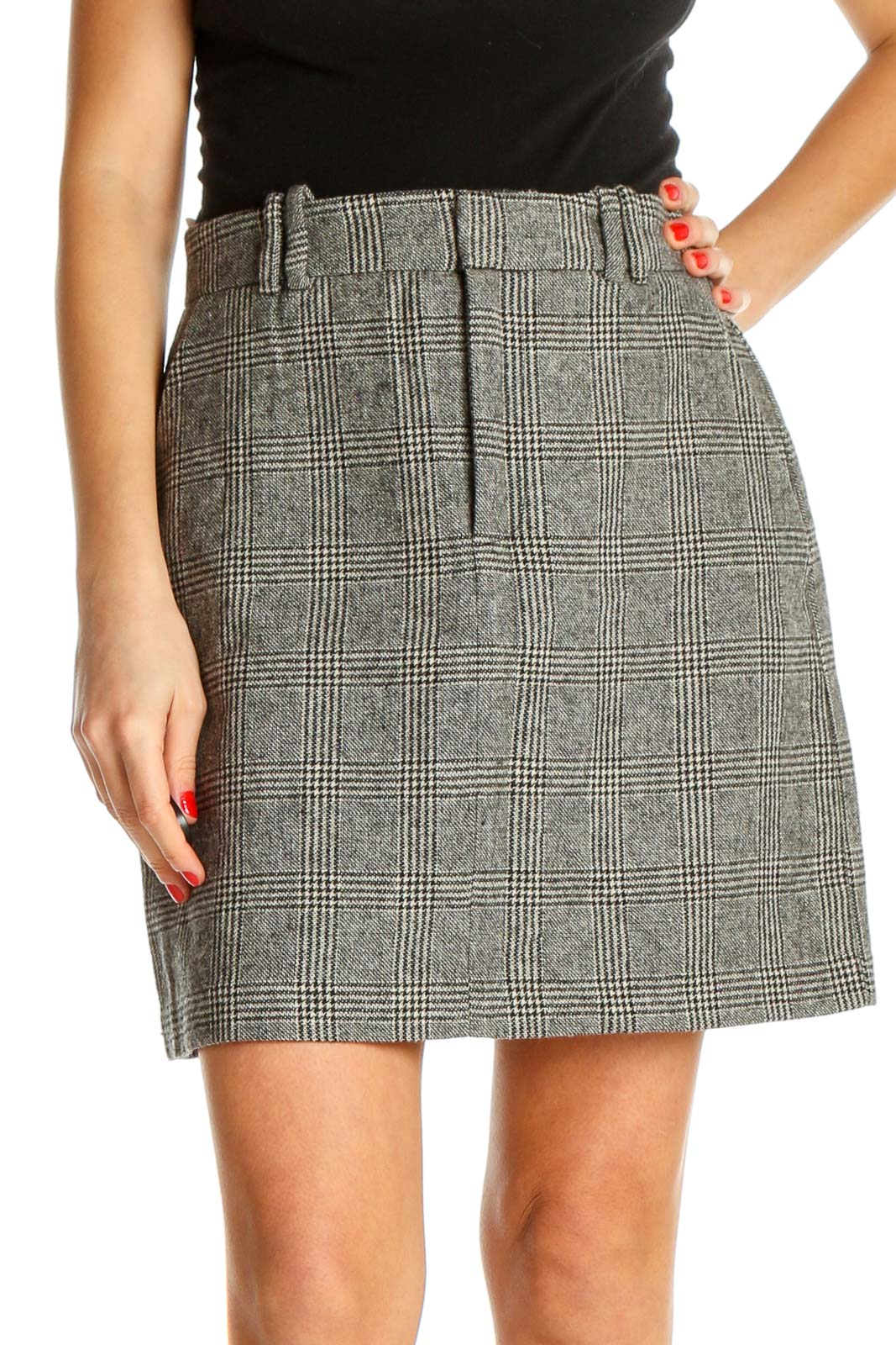Gray Textured Classic A-Line Skirt Front