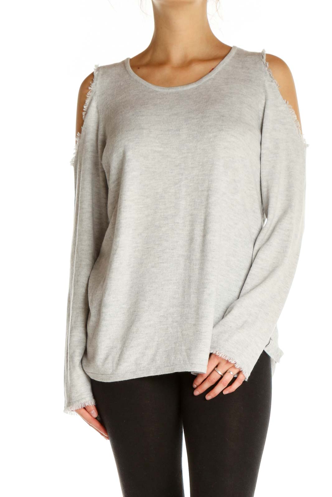 Gray Solid All Day Wear Sweater Front
