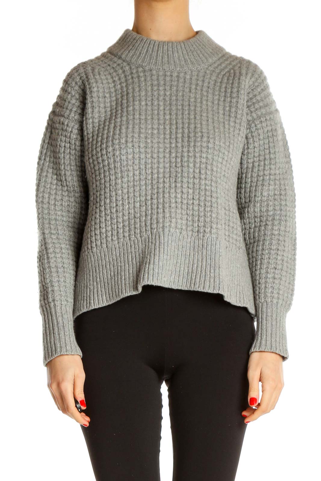 Gray Textured All Day Wear Sweater Front