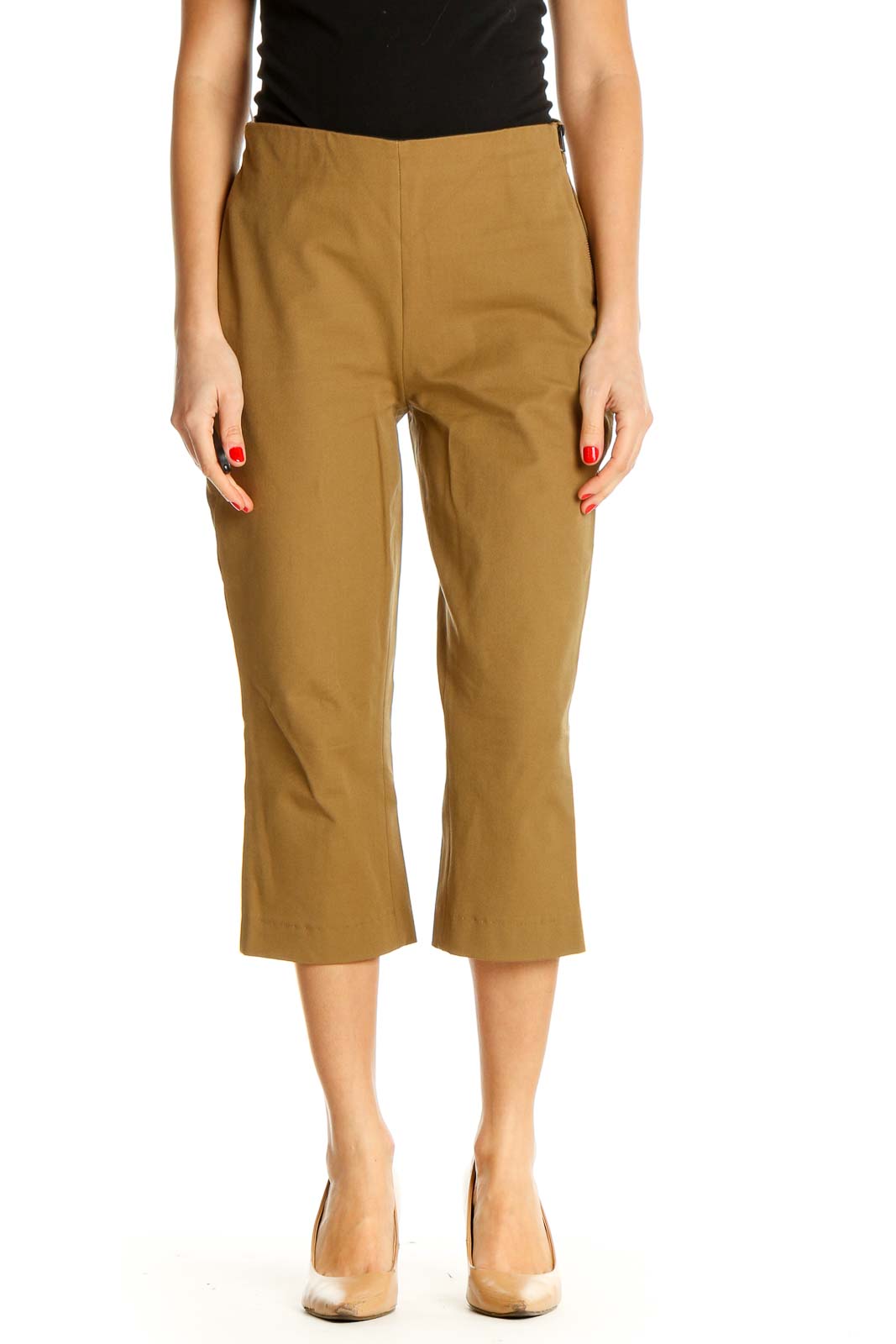 Brown Solid All Day Wear Capri Pants Front