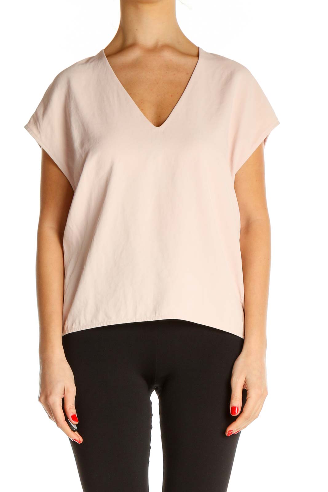 Pink Solid Casual T-Shirt Front