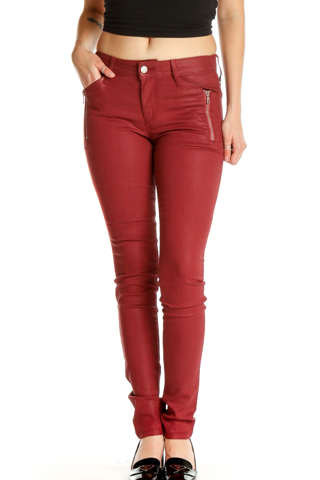 Red Solid All Day Wear Trousers Front