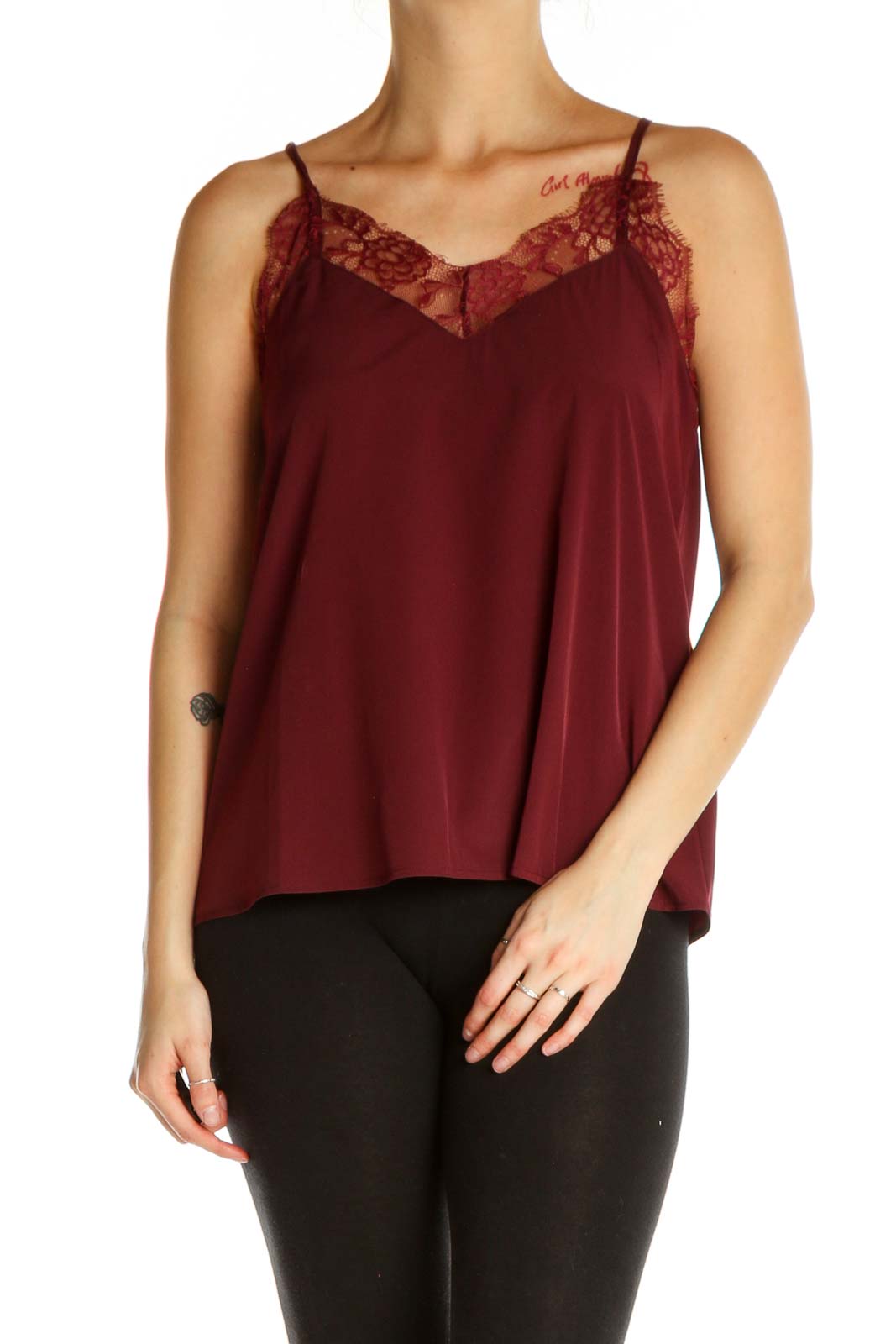 Red Solid Casual Top Front