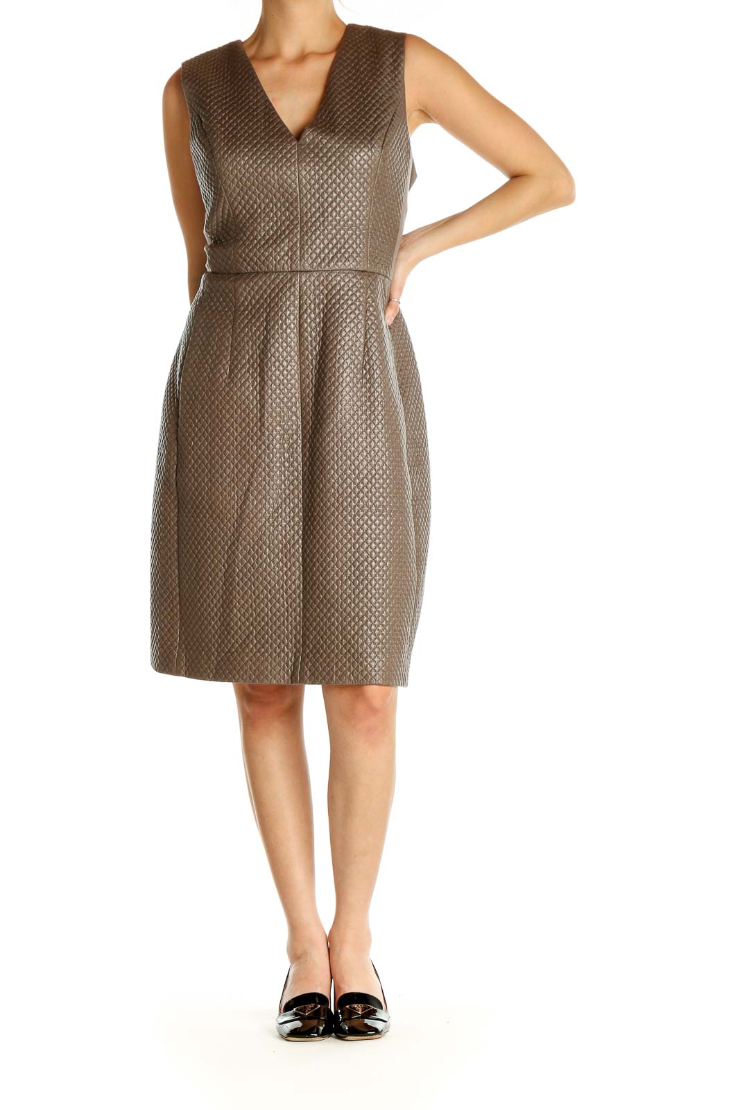 BCBG MaxAzria Brown Textured Work Sheath Dress Polyester