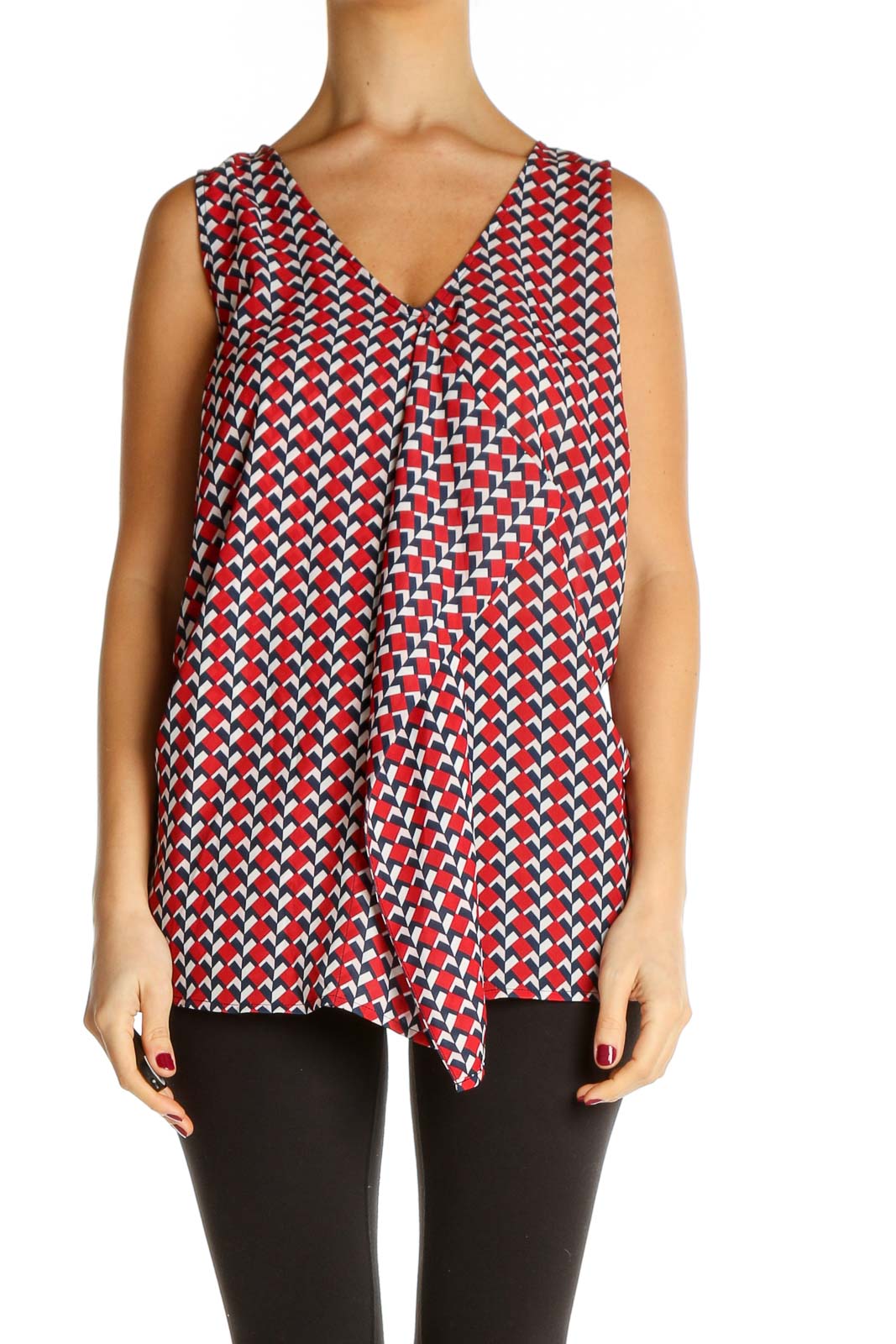 Red Printed All Day Wear Blouse Front