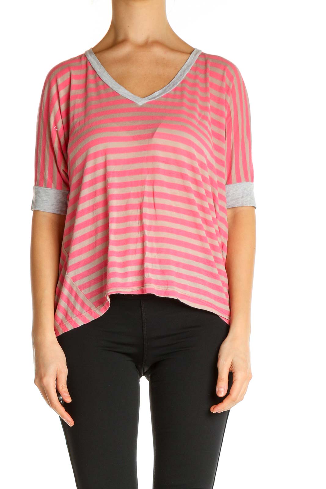 Pink Striped All Day Wear T-Shirt Front