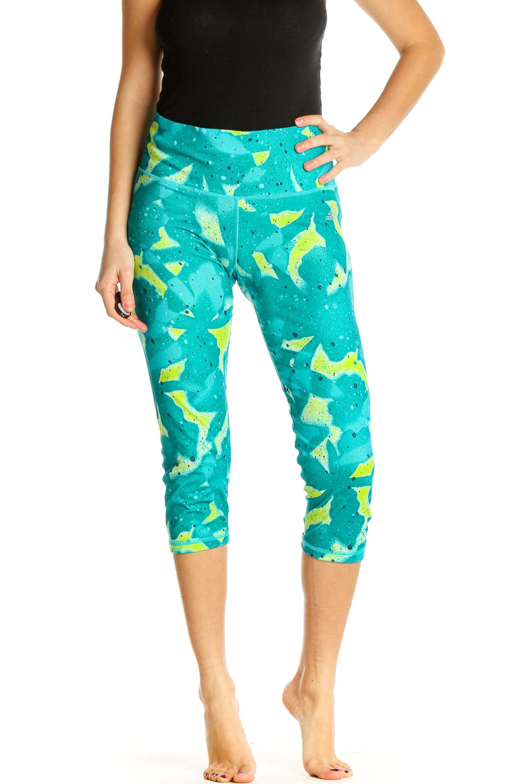 Green Printed Casual Leggings Front