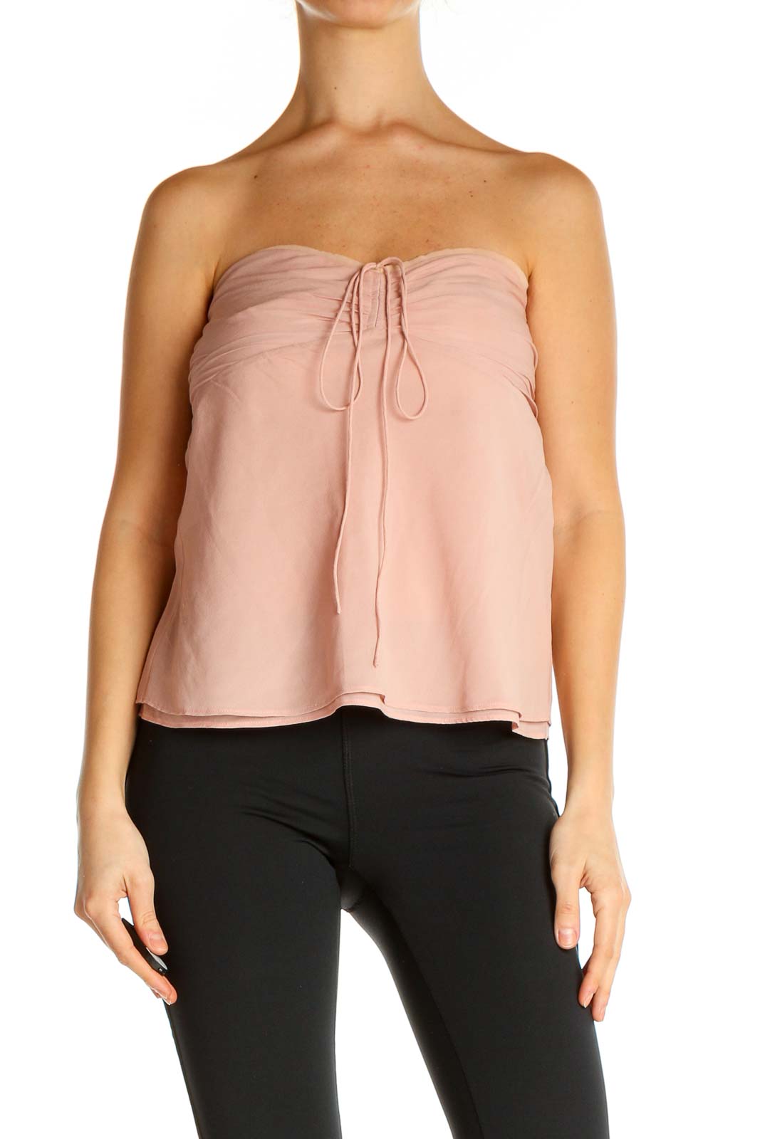 Pink Silk Strapless Blouse Front