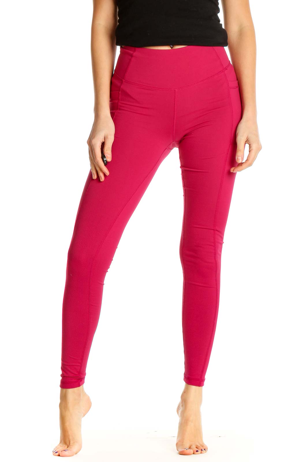 Pink Solid Casual Leggings Front