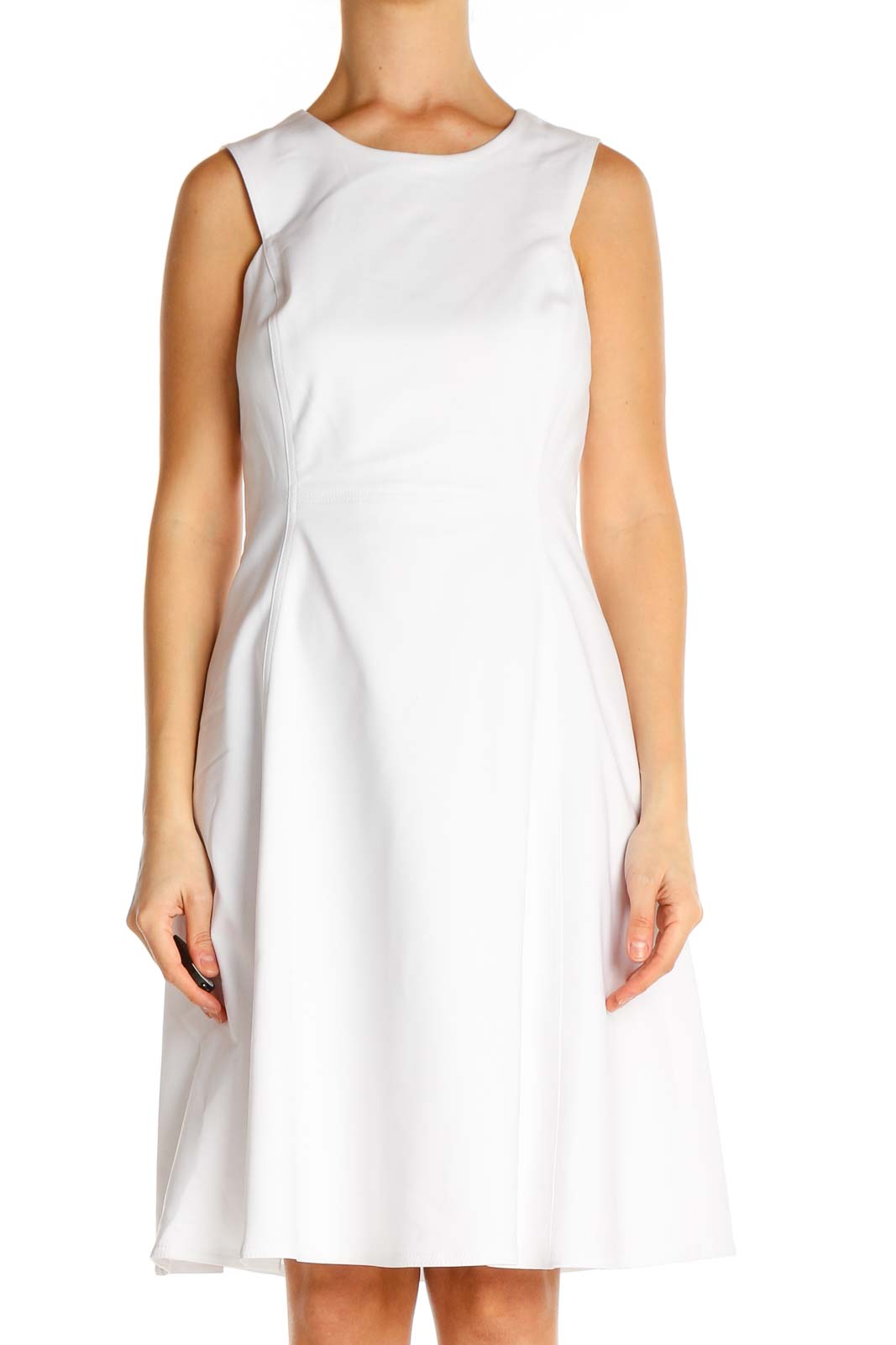 Calvin Klein - White Solid Classic Fit & Flare Dress Polyester Cotton ...