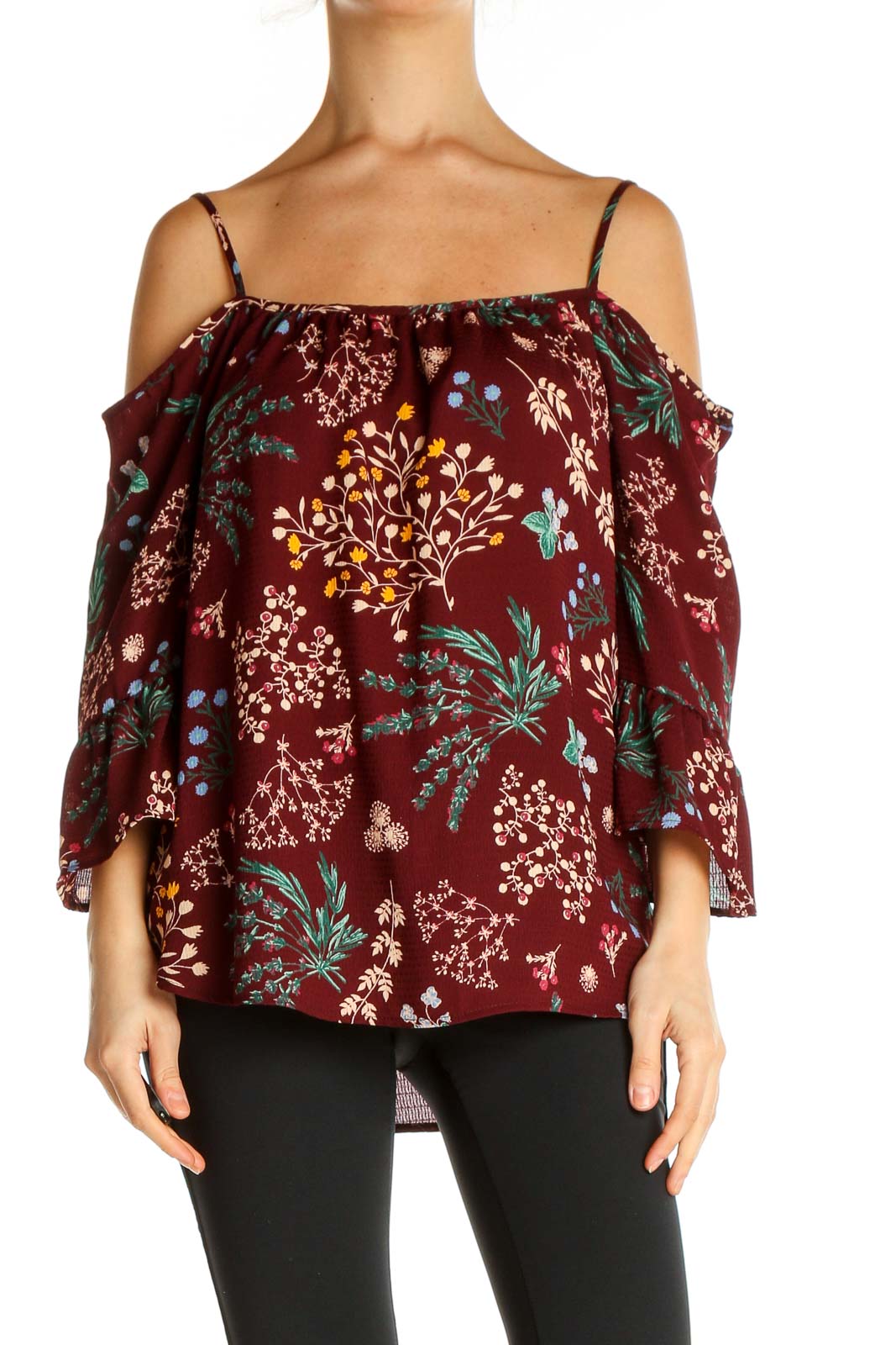 Red Floral Print Holiday Top Front