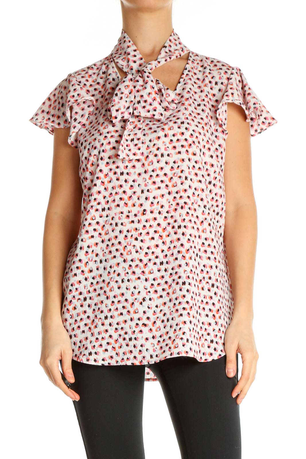 Orange Object Print Casual Shirt Front