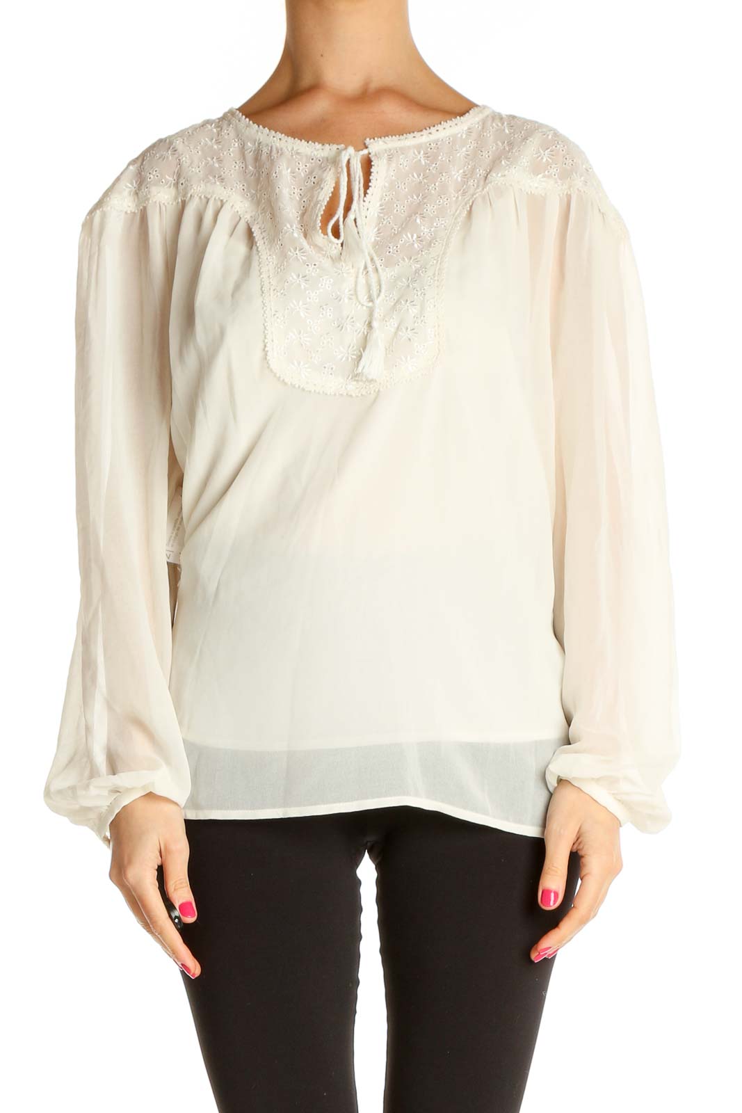 Beige Solid All Day Wear Blouse Front