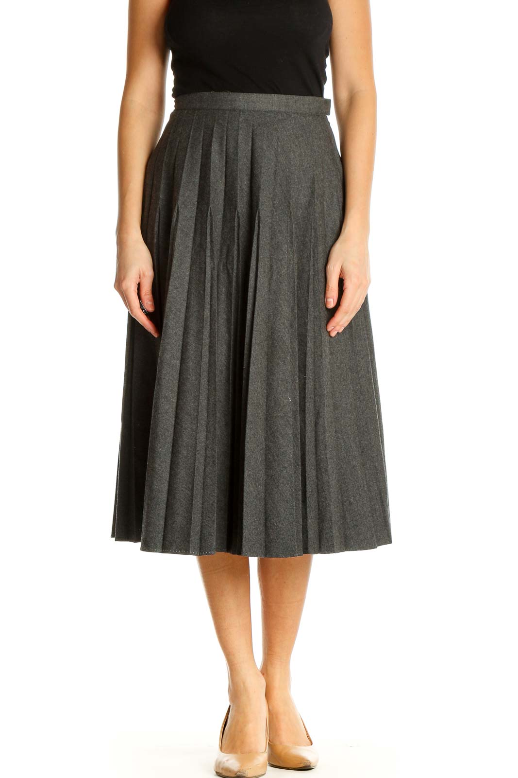 Gray Solid Brunch Flared Skirt Front