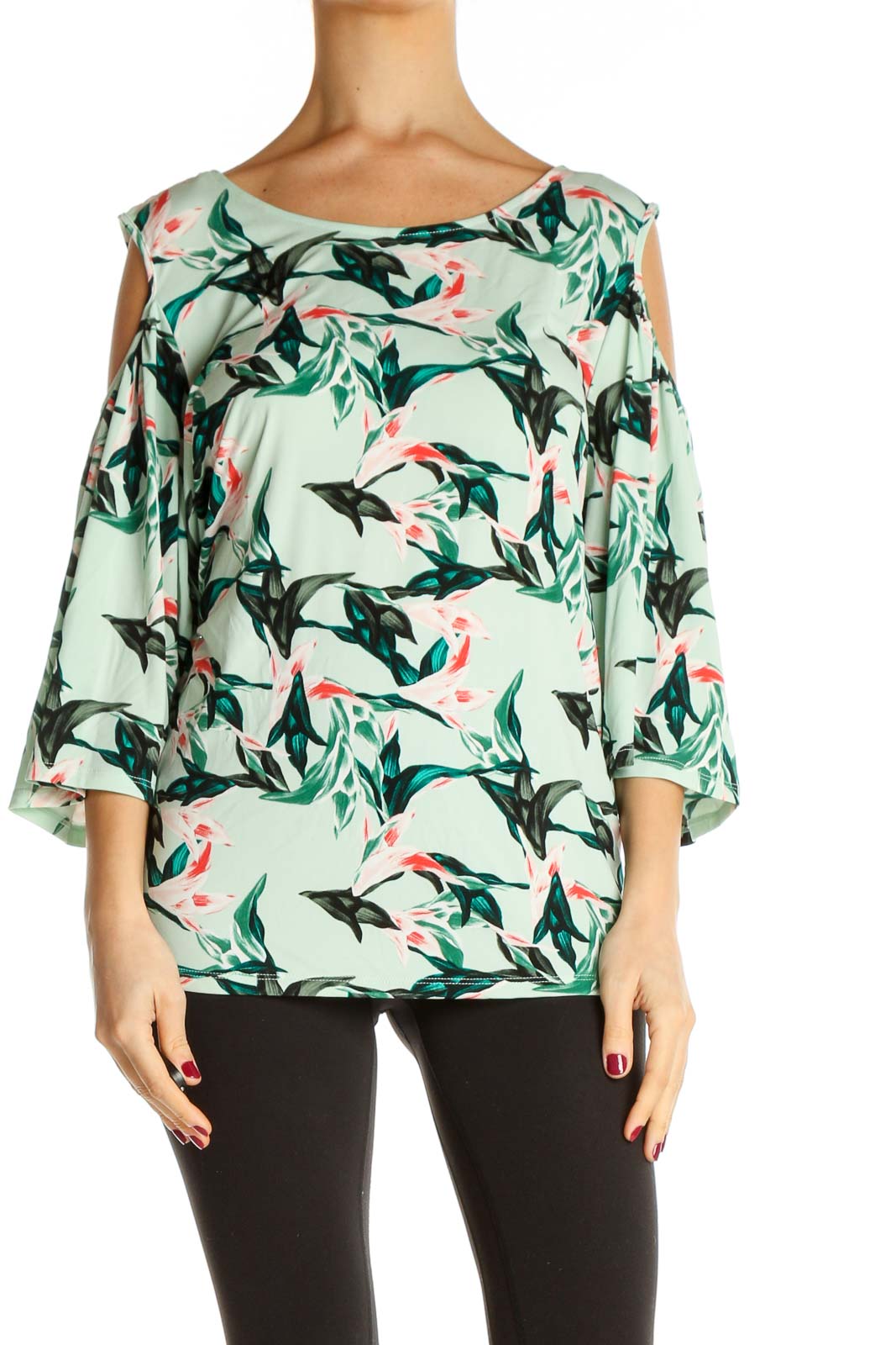 Green Tropical Print All Day Wear Blouse Front