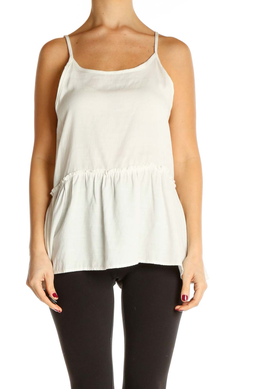 Beige Solid Chic Top Front