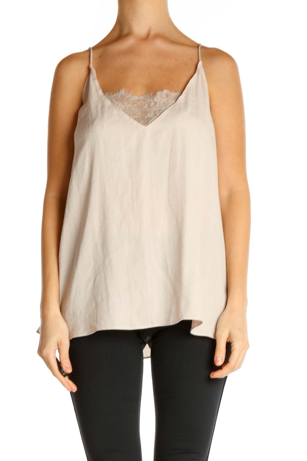 Beige Solid Chic Top Front