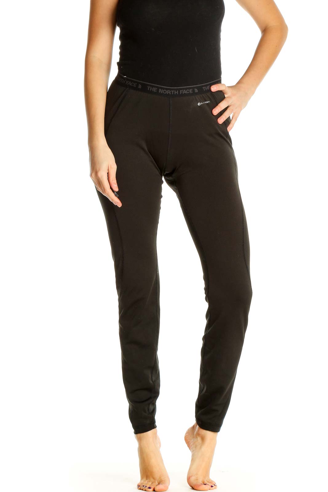 Black Solid Casual Leggings Front