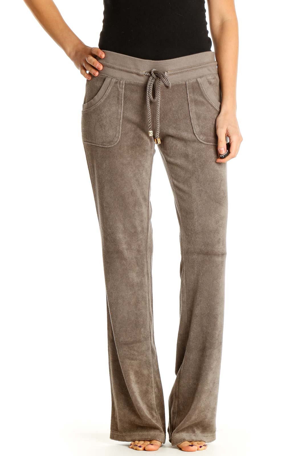Gray Textured Casual Trousers Front