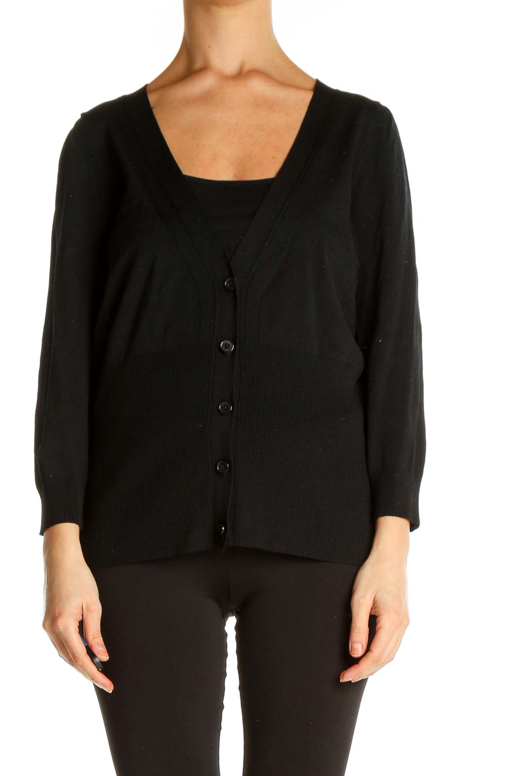 Black Solid All Day Wear Sweater Front