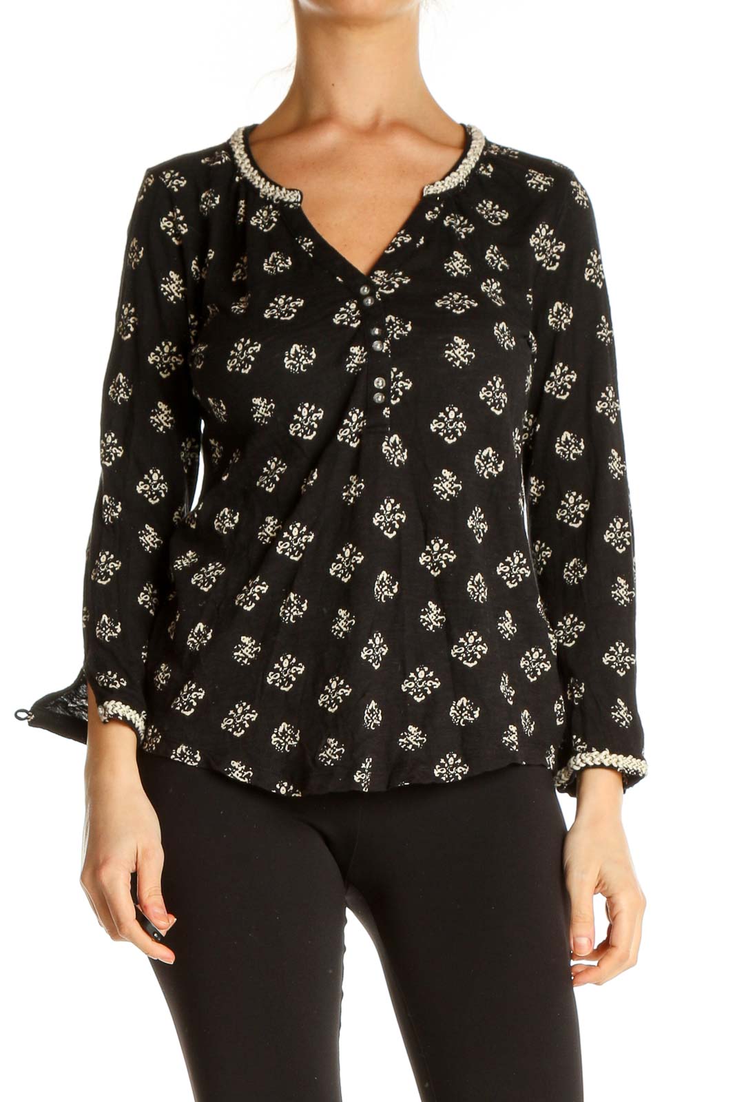 Black Floral Print All Day Wear Blouse Front