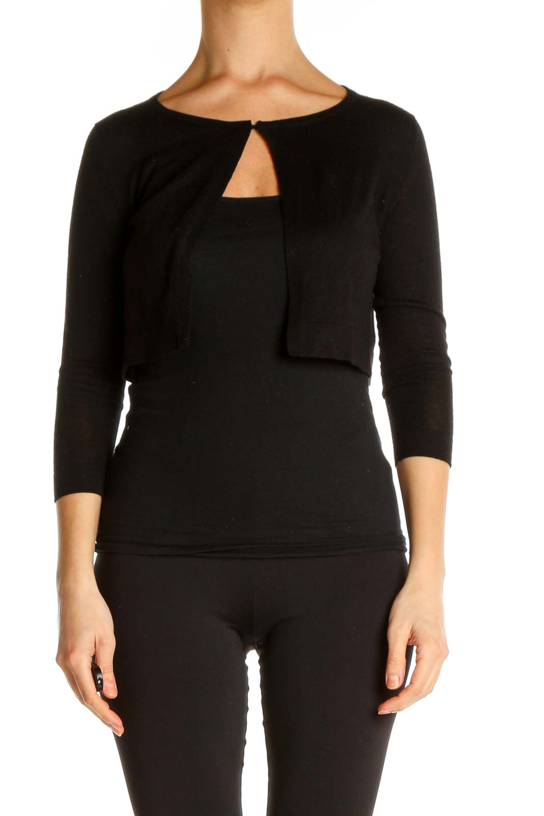 Black Solid All Day Wear Sweater Front