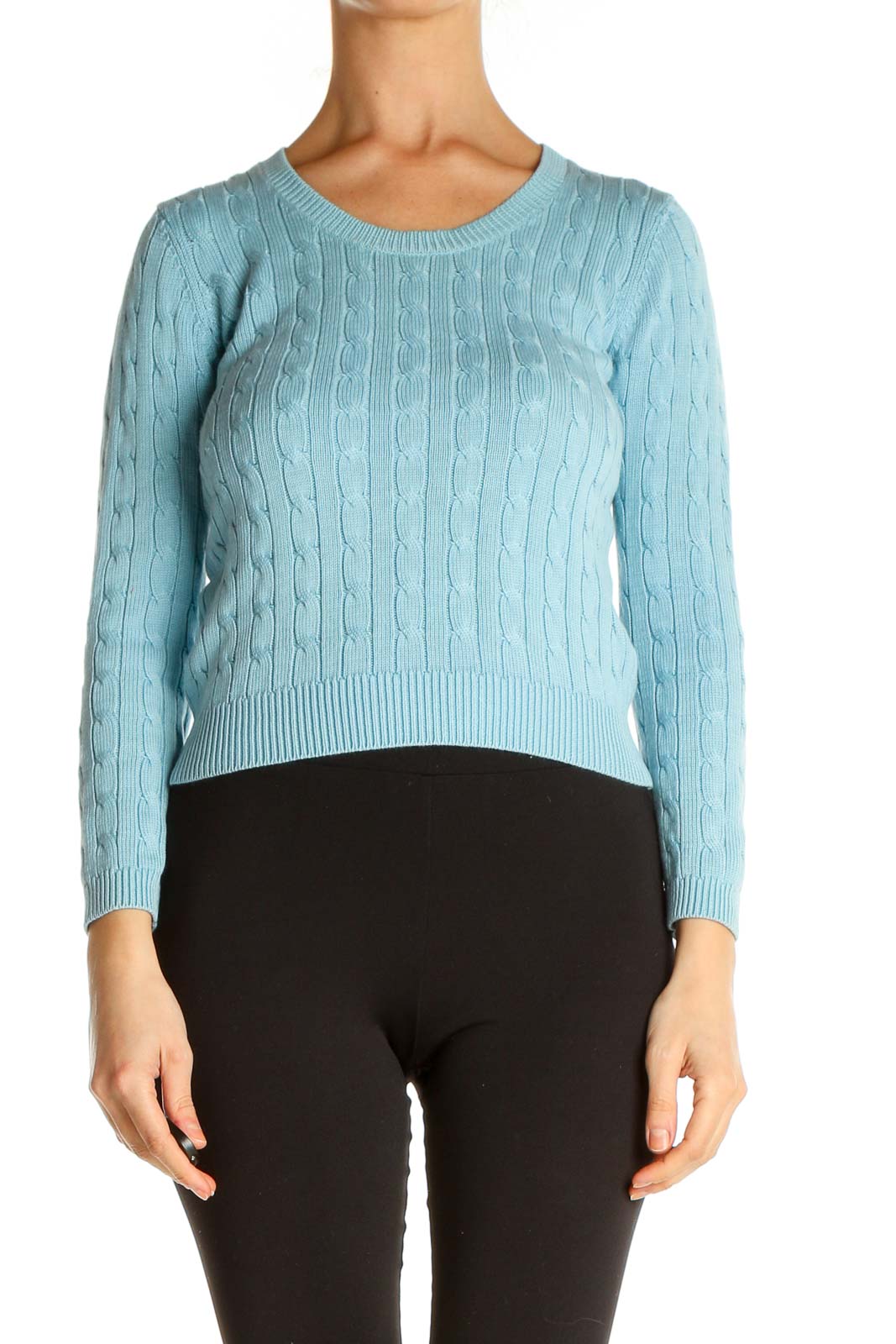 Blue Textured All Day Wear Sweater Front