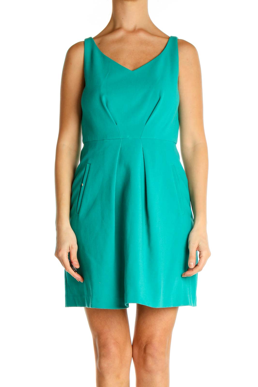 Green Solid Day Fit & Flare Dress Front