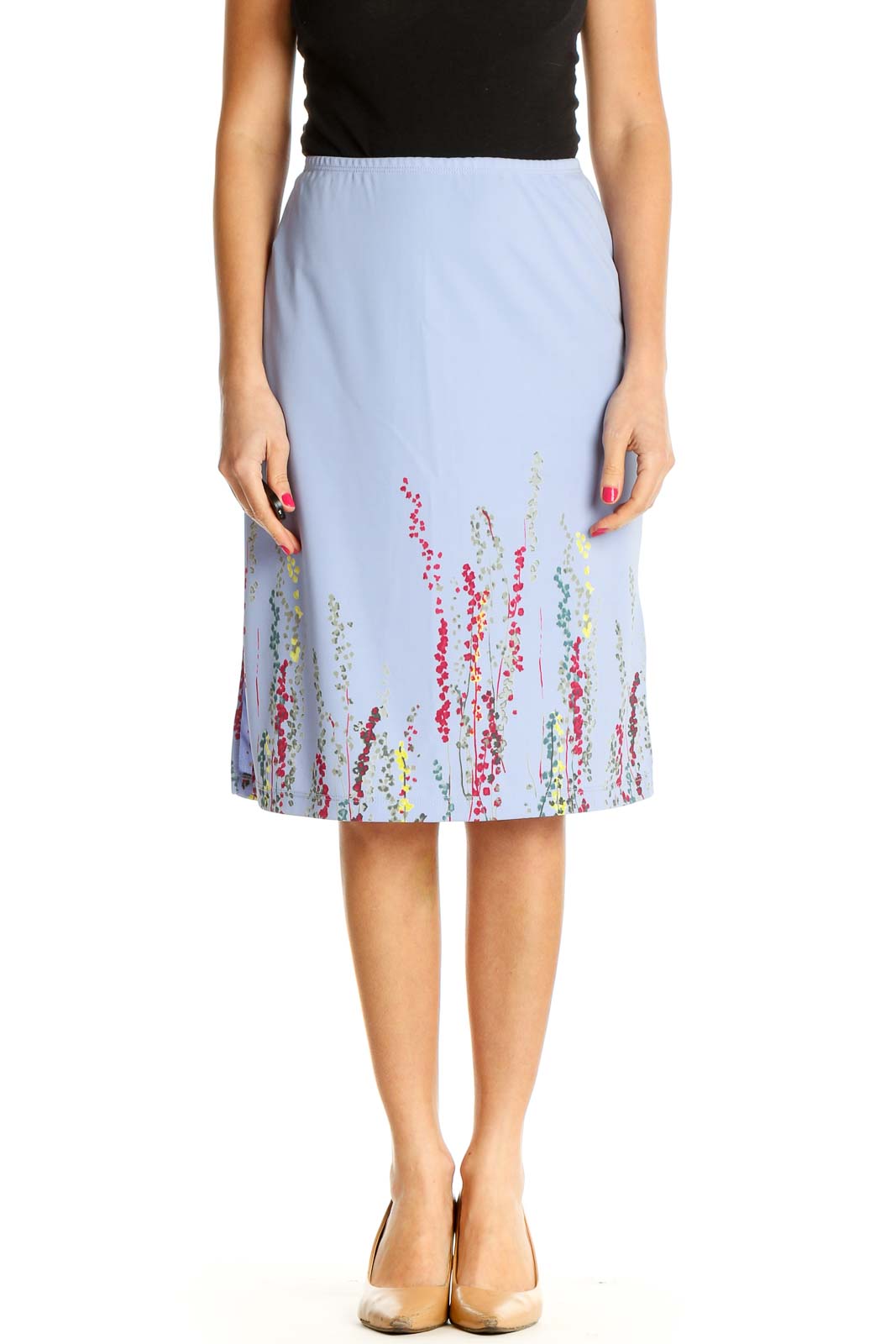 BCBG MaxAzria Blue Textured Chic A Line Skirt Polyester SilkRoll