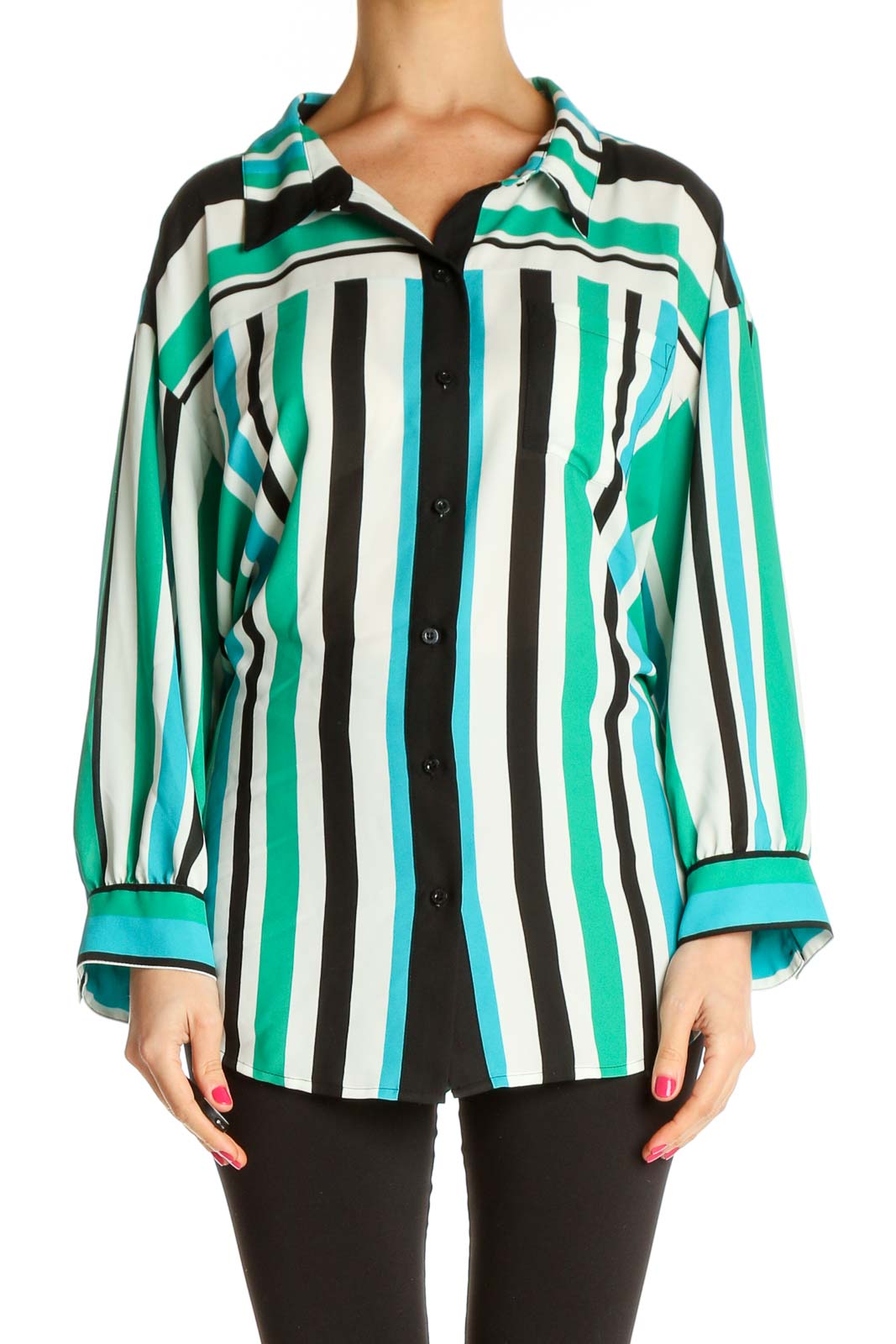 Blue Striped Formal Shirt Front
