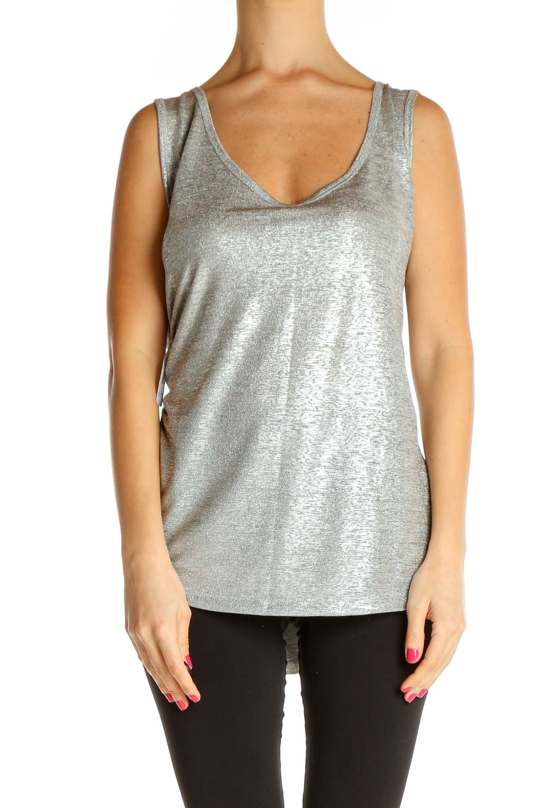 Gray Textured Casual Tank Top Front