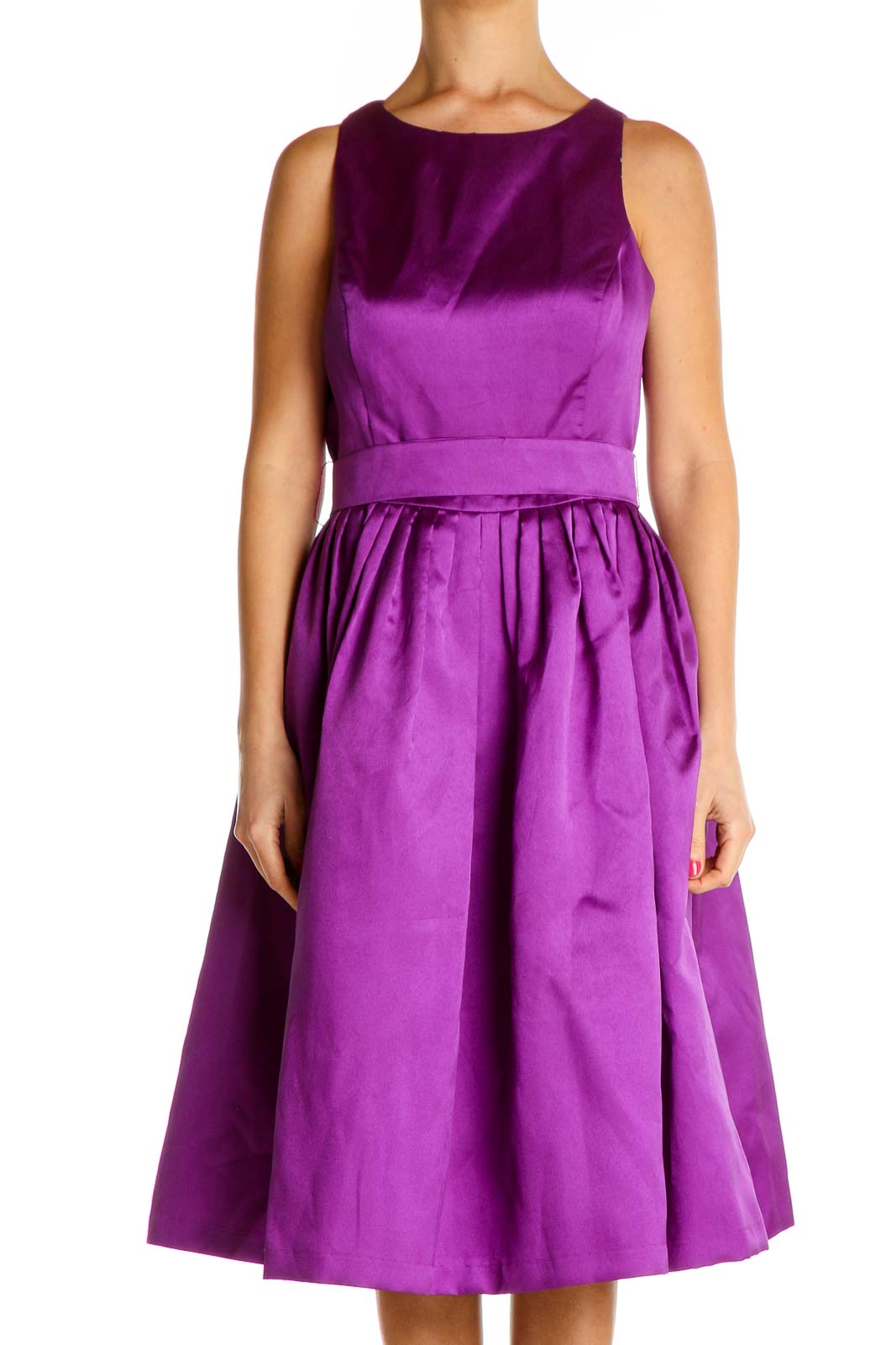 Purple Solid Day Fit & Flare Dress Front